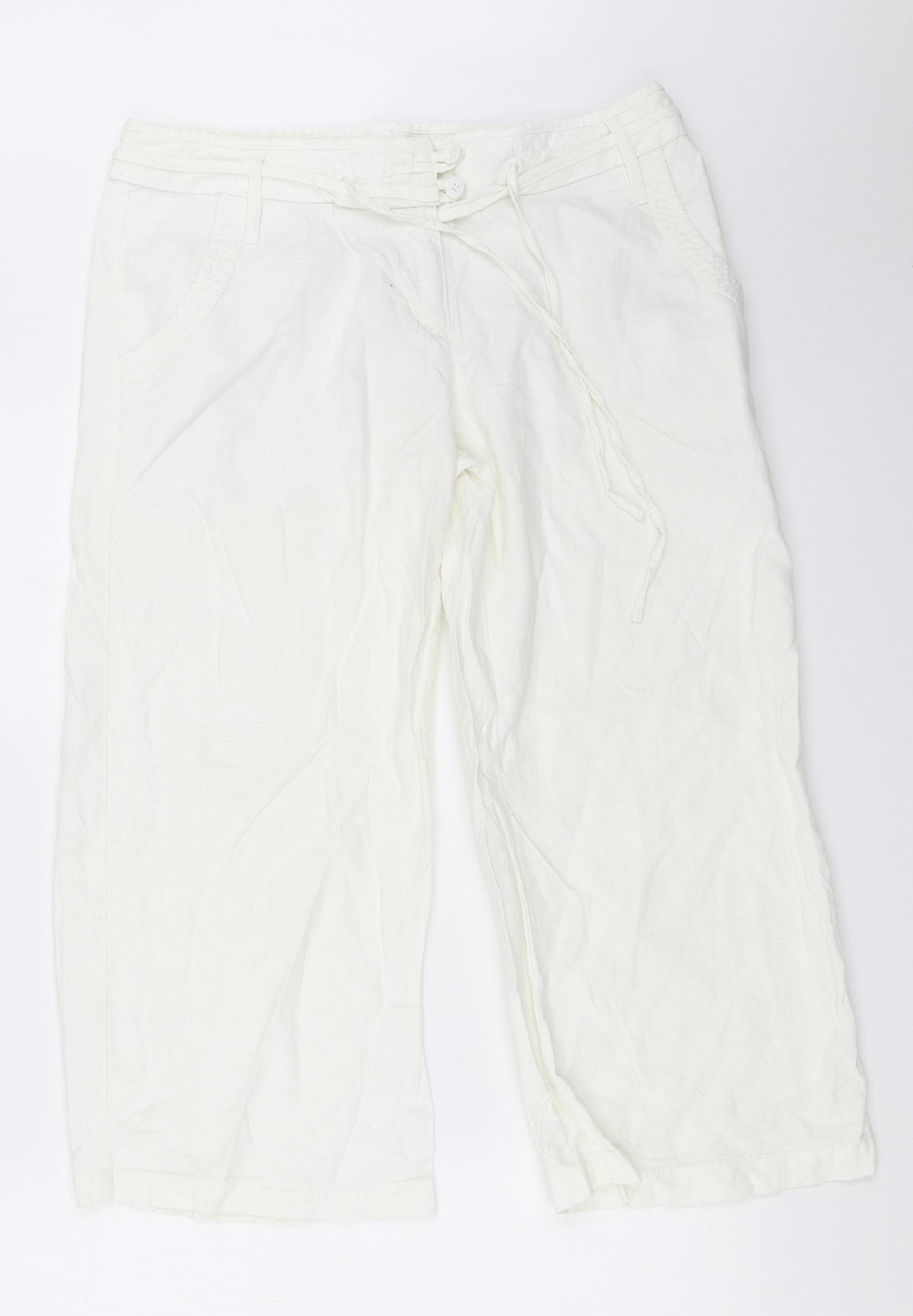 NEXT Womens White   Cropped Trousers Size 12 L22 in