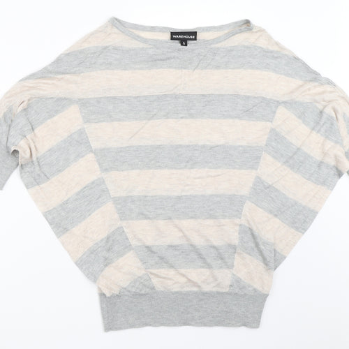 Warehouse Womens Grey Striped  Pullover Jumper Size 8