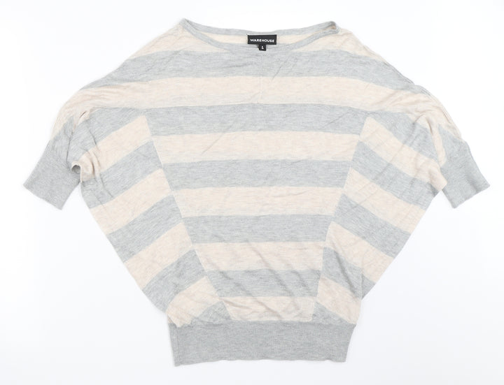 Warehouse Womens Grey Striped  Pullover Jumper Size 8