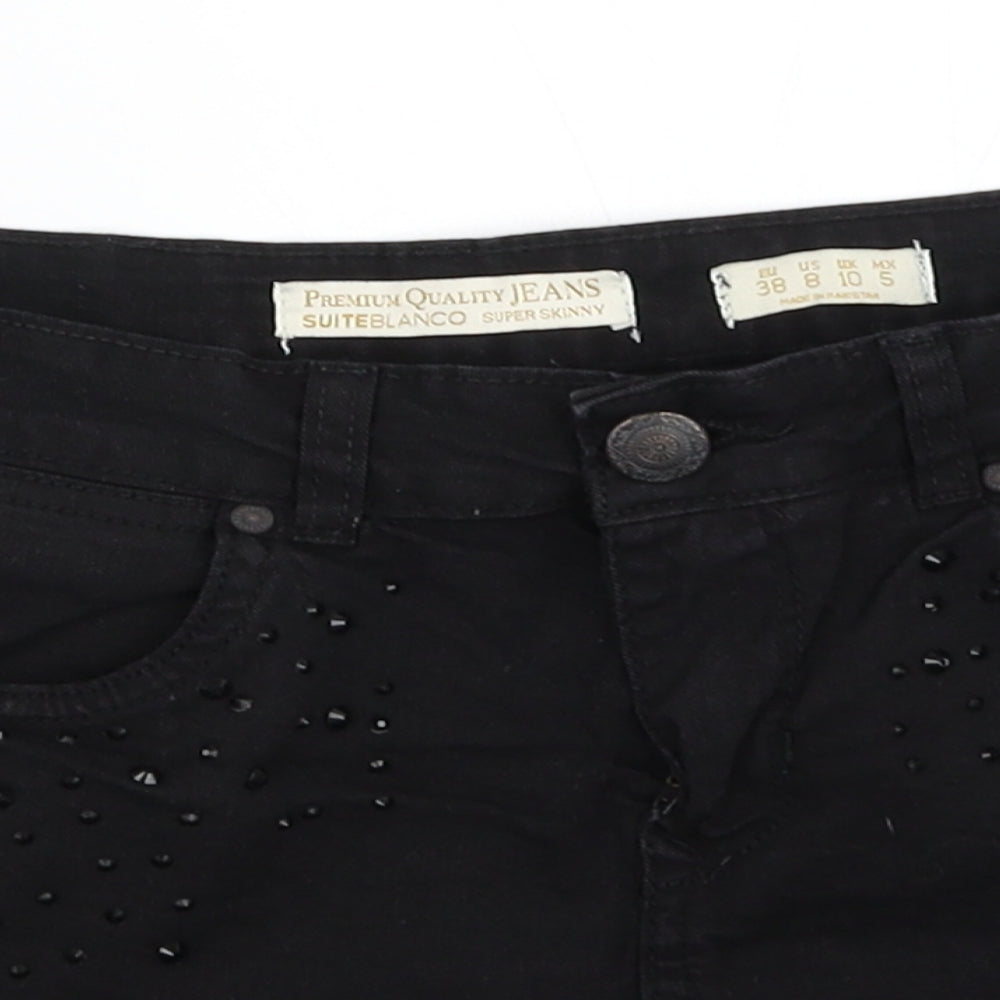 Suiteblanco Womens Black  Denim Hot Pants Shorts Size 10