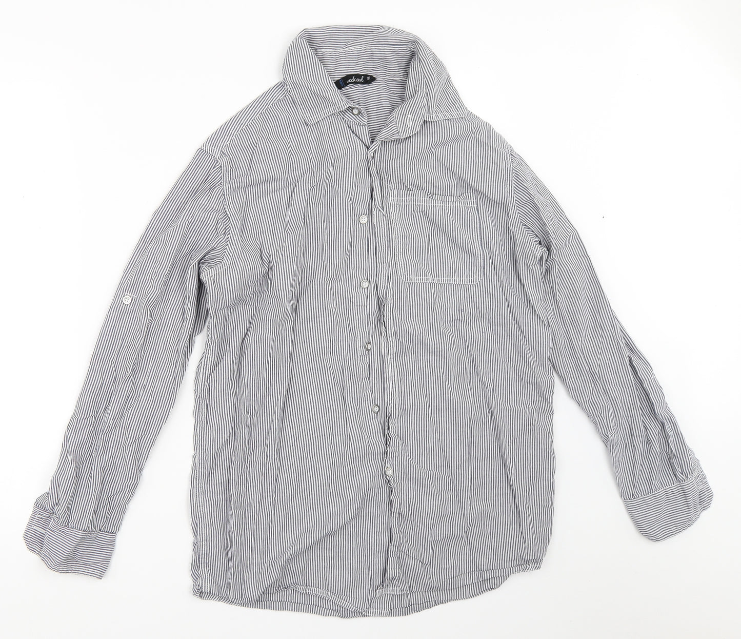 Weekend Womens Blue Striped  Basic Button-Up Size 10