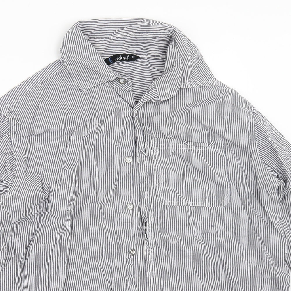 Weekend Womens Blue Striped  Basic Button-Up Size 10