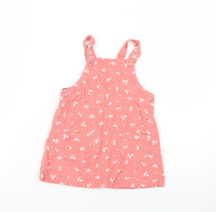 btu Baby Pink Floral Pinafore/Dungaree Dress Size 9-12 Months