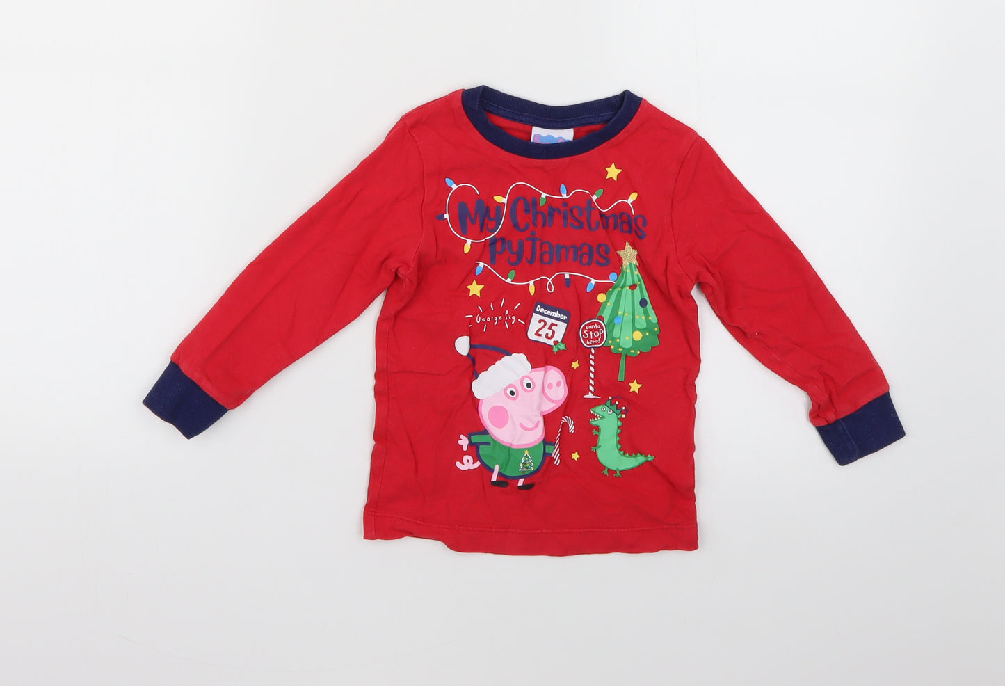 Matalan Boys Red Geometric   Pyjama Top Size 2-3 Years  - Christmas