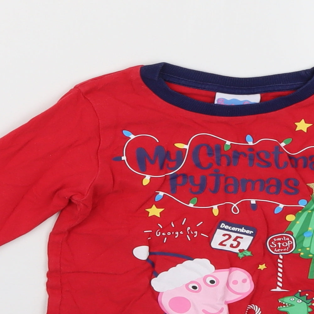 Matalan Boys Red Geometric   Pyjama Top Size 2-3 Years  - Christmas