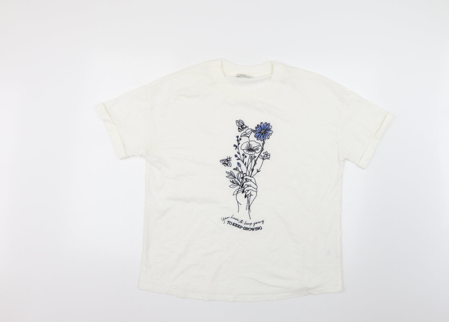 George Womens White Floral  Basic T-Shirt Size 14