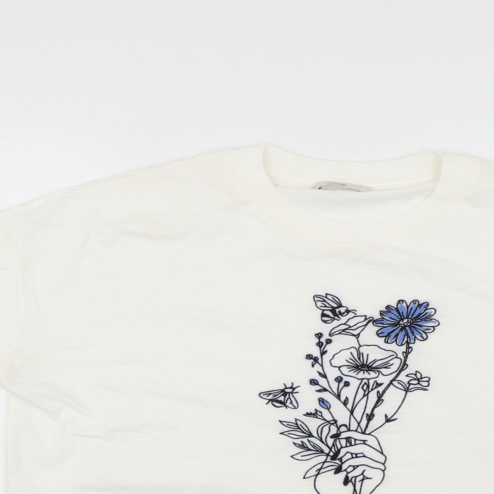 George Womens White Floral  Basic T-Shirt Size 14