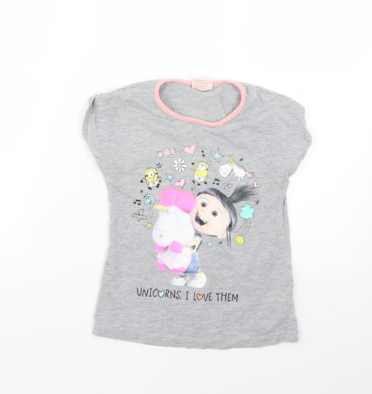 Front view of univeral studios girls’ grey geometric top pyjama top, size 7-8, years