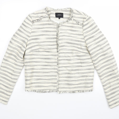 Matalan Womens White Striped  Jacket Coatigan Size 12