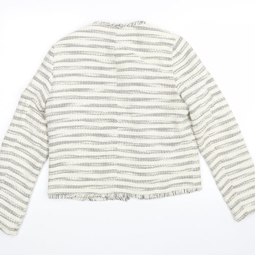 Matalan Womens White Striped  Jacket Coatigan Size 12
