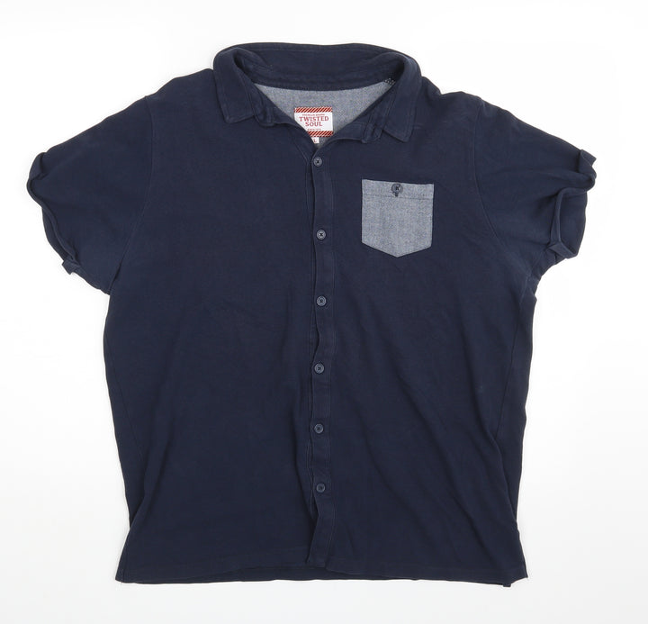Twisted Soul Mens Blue Houndstooth Polo Size L