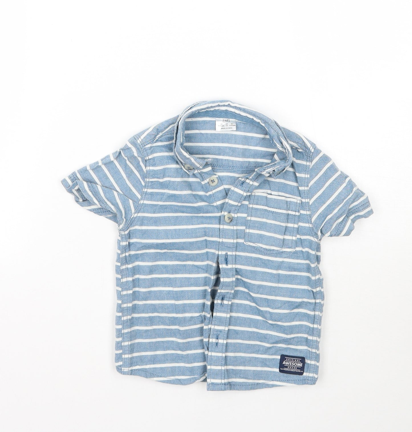 F&F Boys Blue Striped  Basic Button-Up Size 12-18 Months