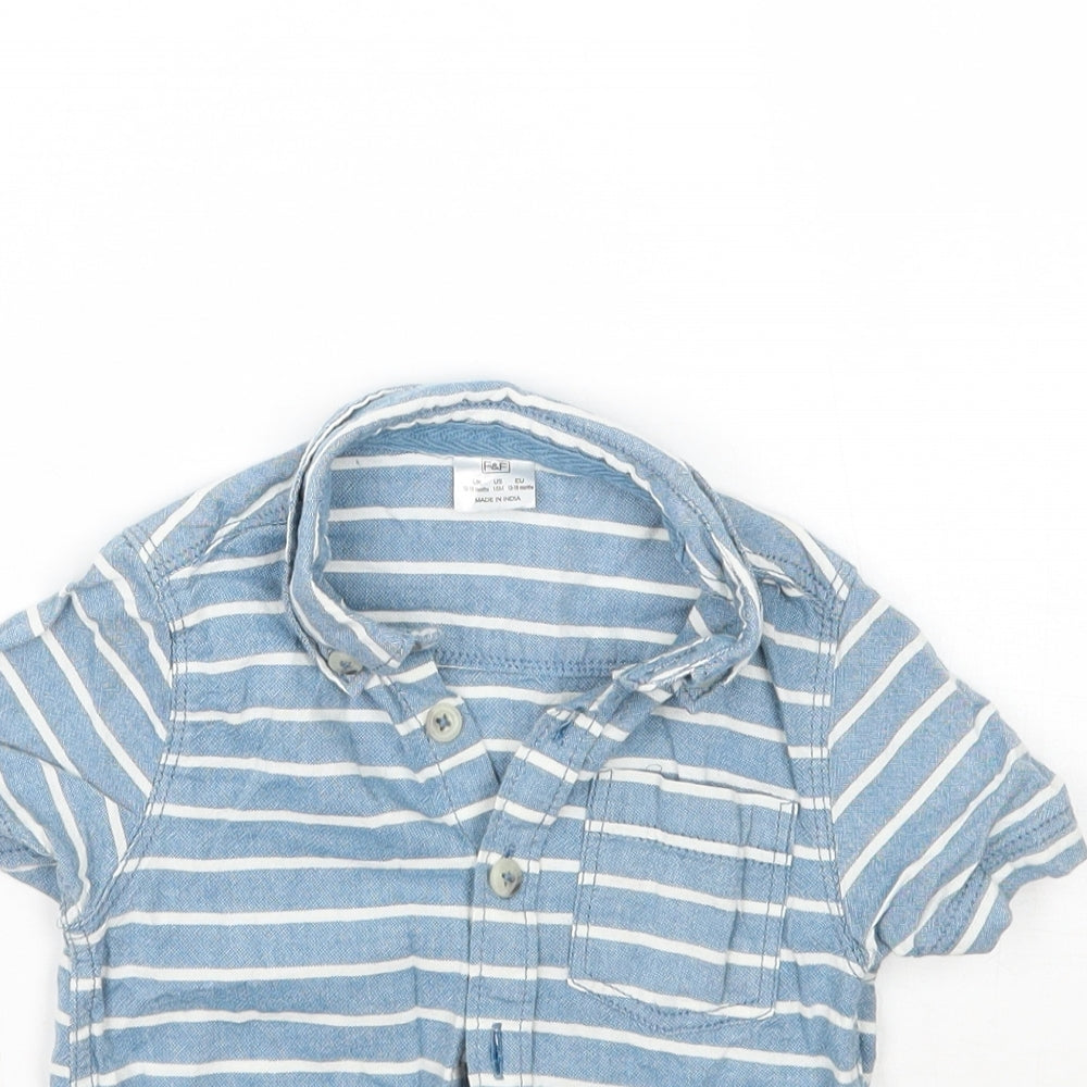 F&F Boys Blue Striped  Basic Button-Up Size 12-18 Months