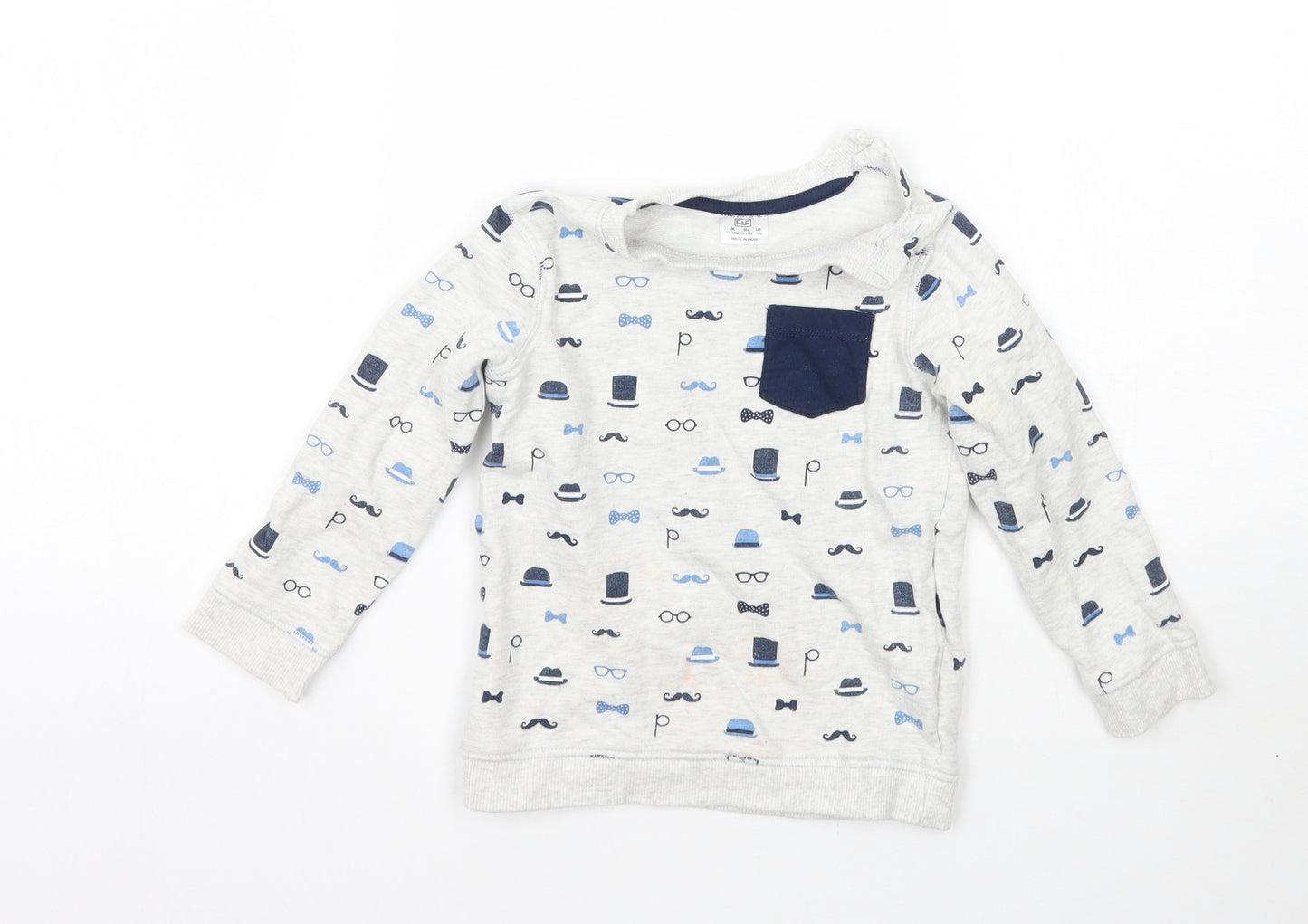 F&F Boys Grey Geometric  Pullover Jumper Size 12-18 Months