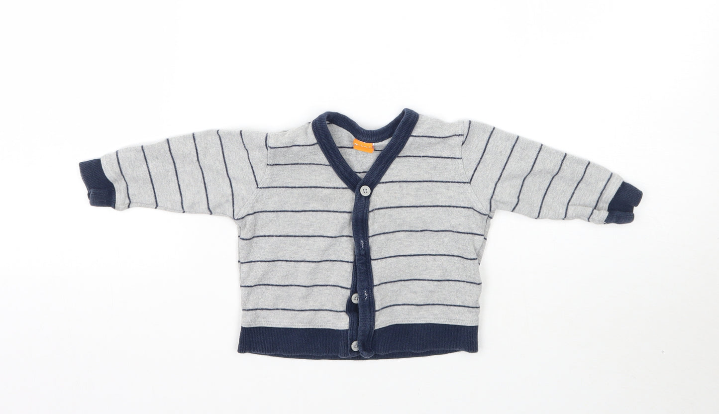 Mini mode Boys Grey Striped  Cardigan Jumper Size 6-9 Months