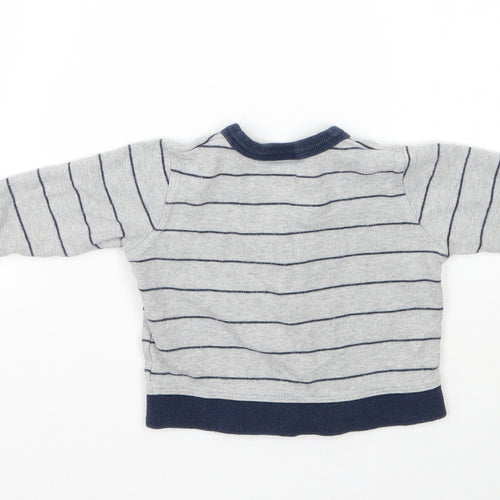 Mini mode Boys Grey Striped  Cardigan Jumper Size 6-9 Months