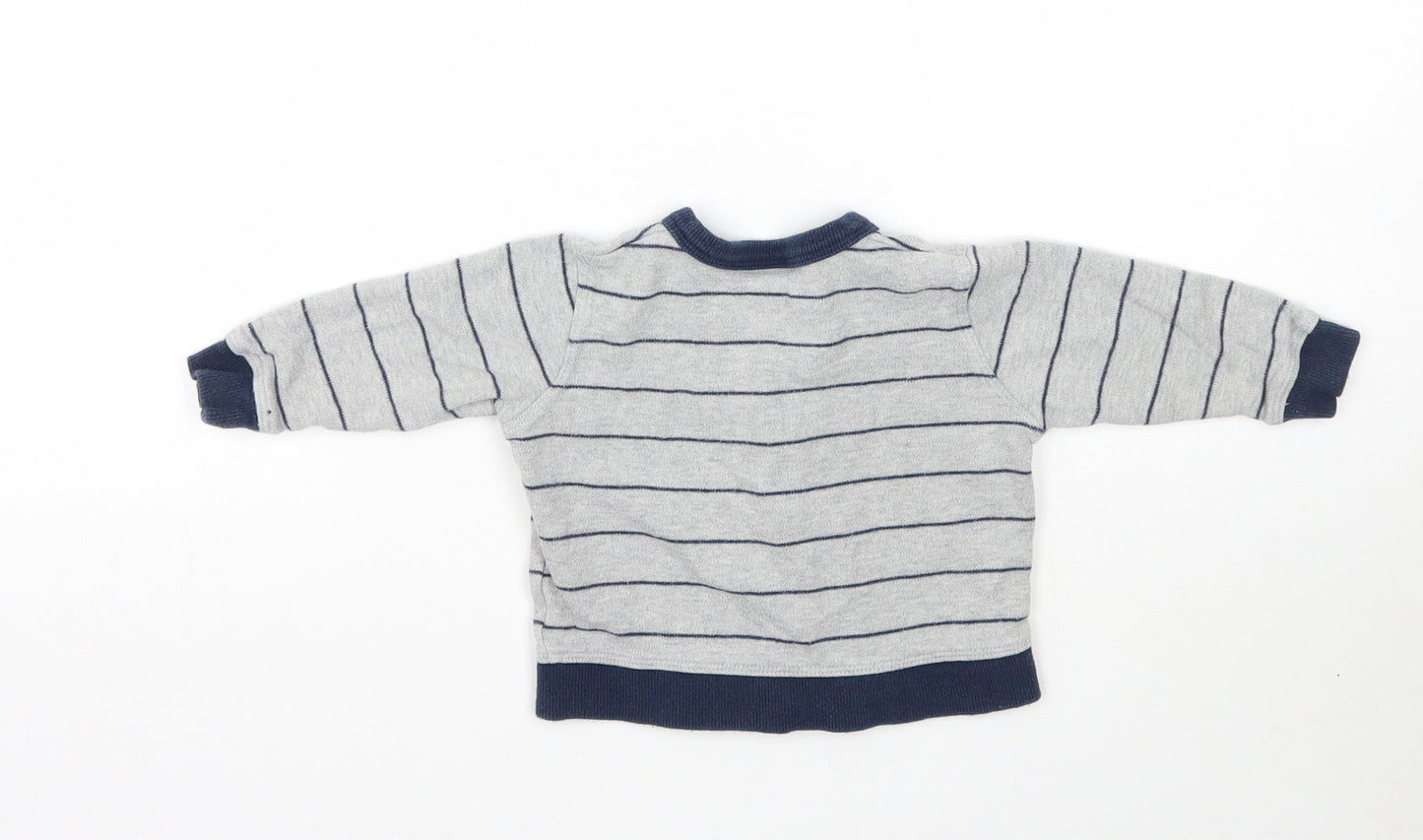 Mini mode Boys Grey Striped  Cardigan Jumper Size 6-9 Months