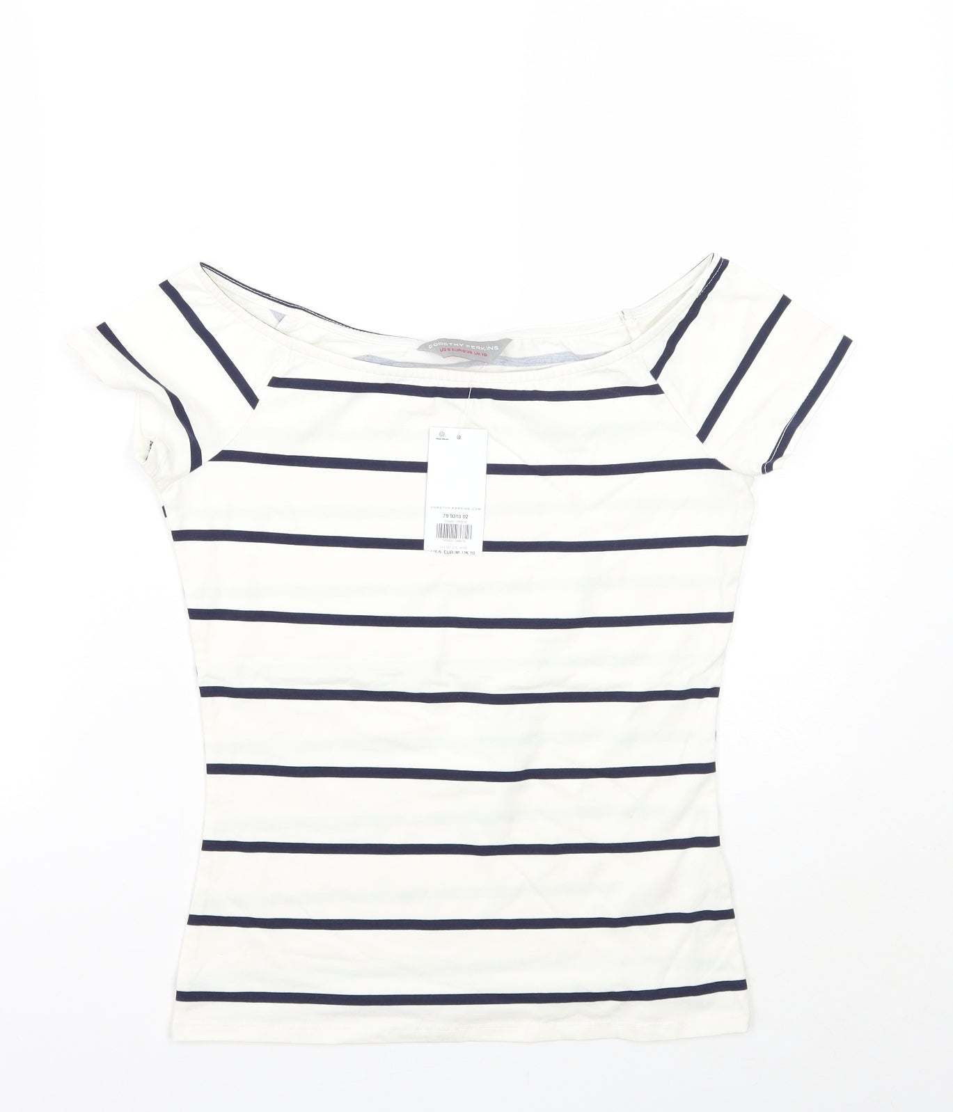 Dorothy Perkins Womens White Striped  Basic T-Shirt Size 10