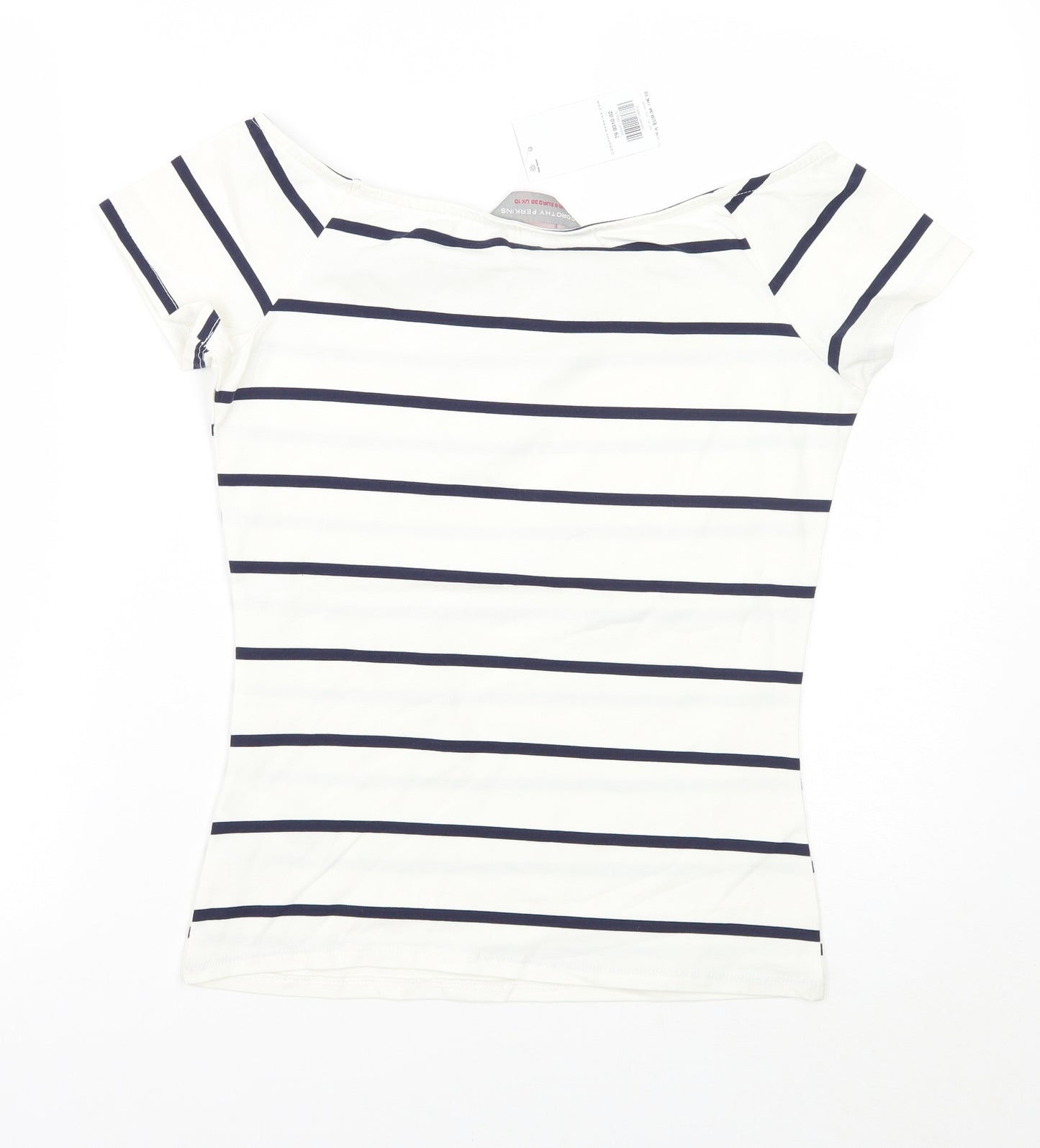 Dorothy Perkins Womens White Striped  Basic T-Shirt Size 10