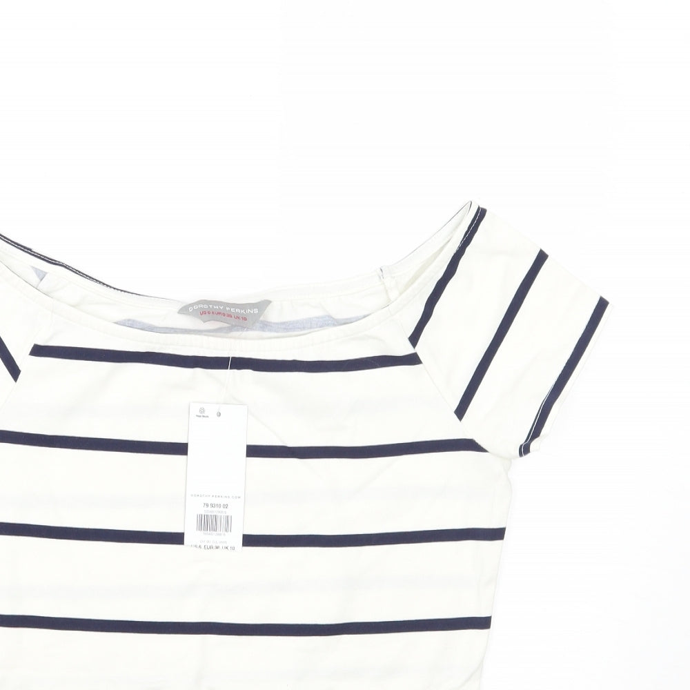 Dorothy Perkins Womens White Striped  Basic T-Shirt Size 10