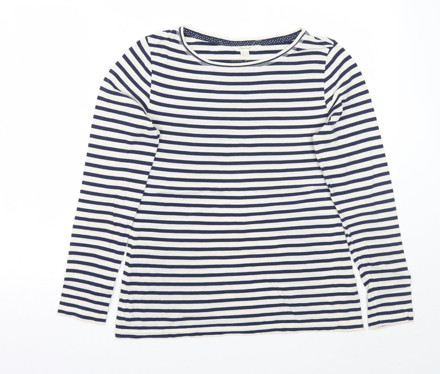 White Stuff Womens White Striped  Basic T-Shirt Size 10