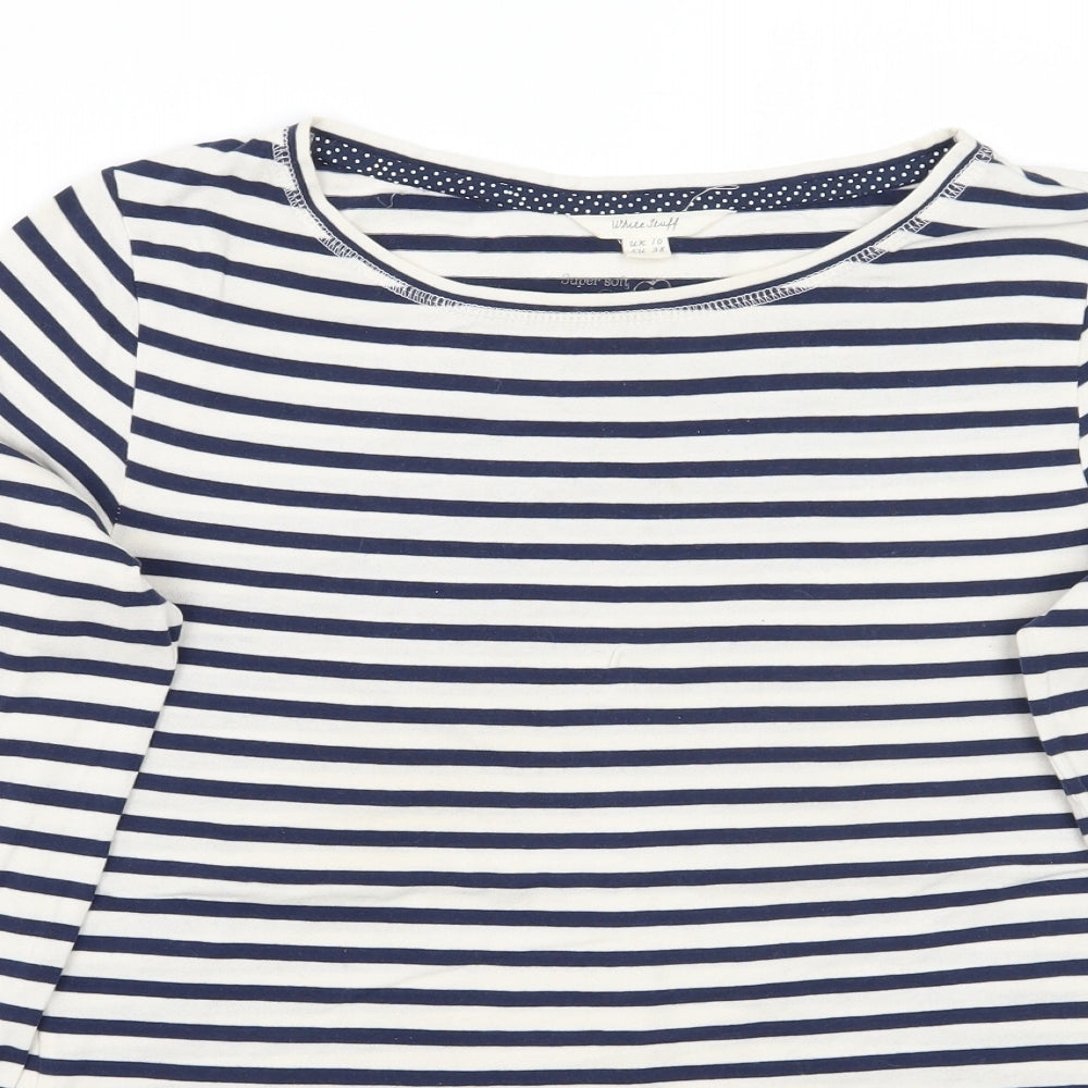 White Stuff Womens White Striped  Basic T-Shirt Size 10