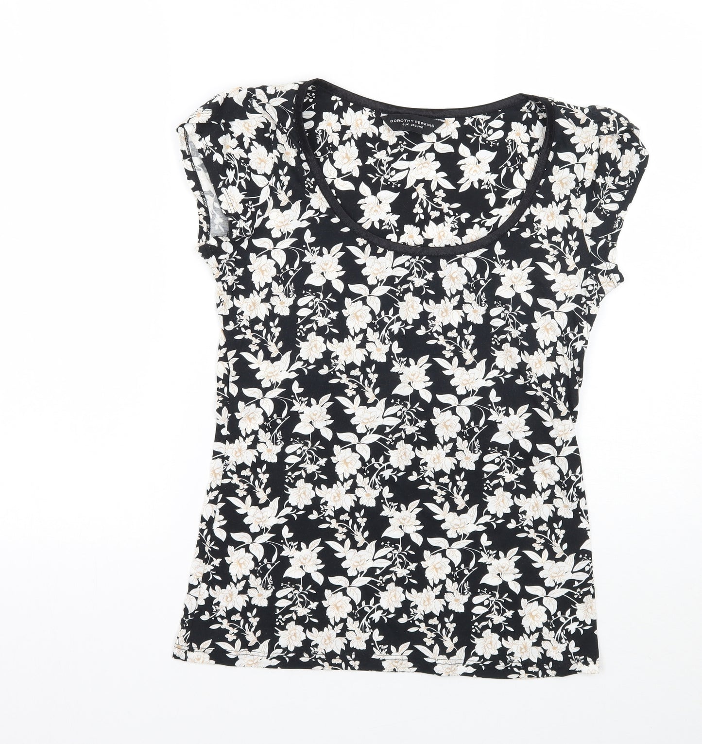 Dorothy Perkins Womens Black Floral  Basic T-Shirt Size 8