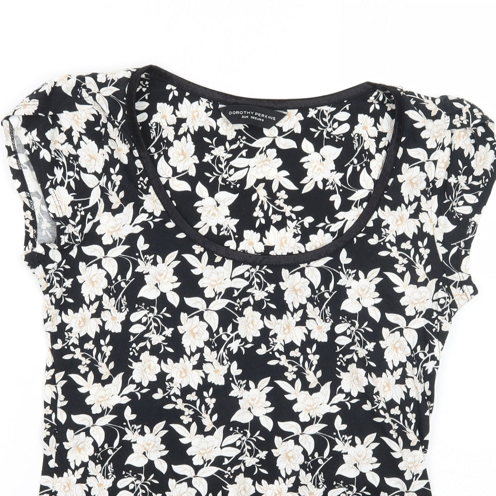 Dorothy Perkins Womens Black Floral  Basic T-Shirt Size 8