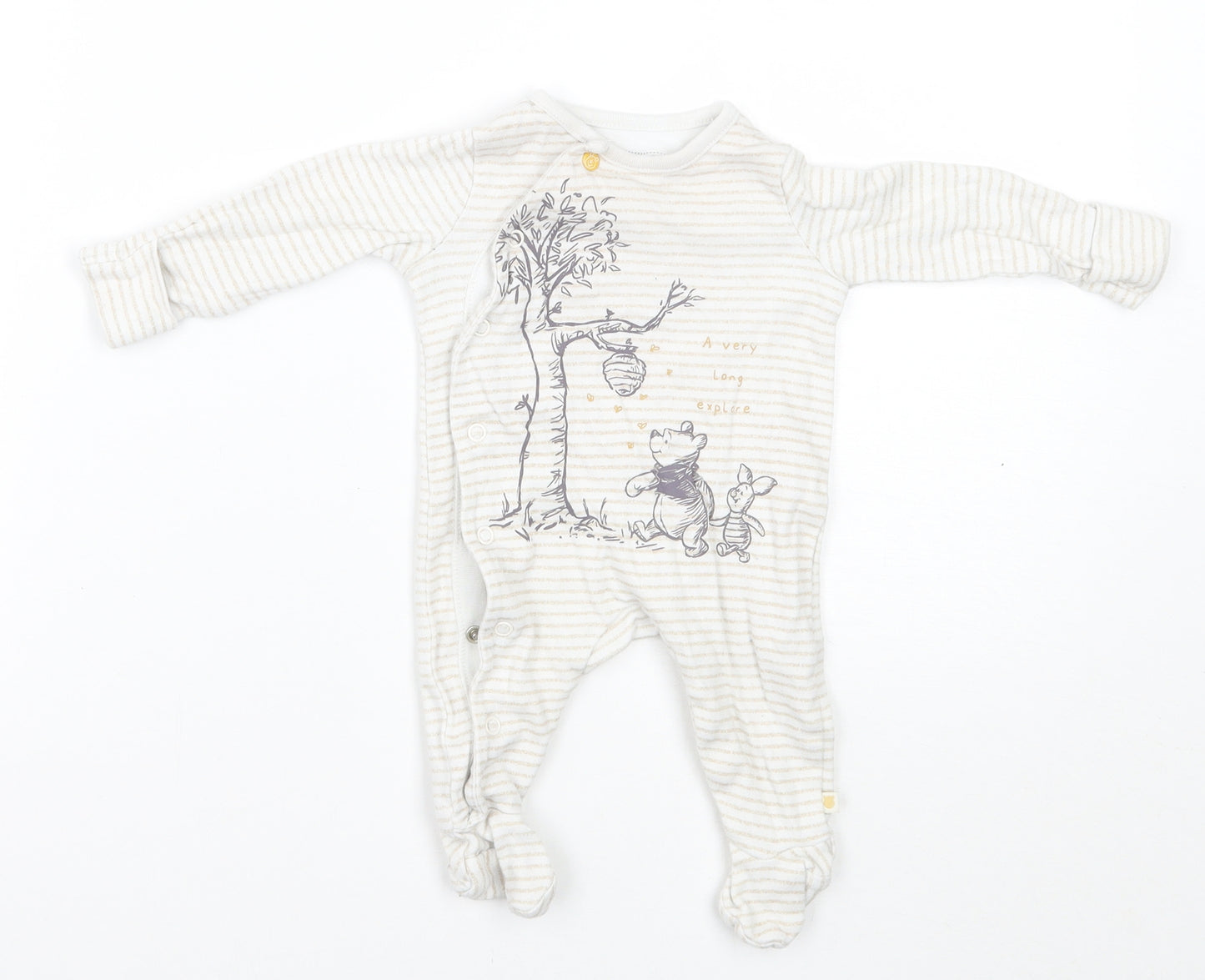 Disney Baby Beige Striped  Babygrow One-Piece Size Newborn  - winnie the pooh
