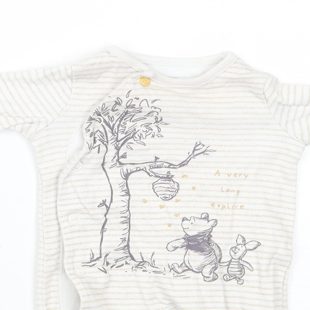 Disney Baby Beige Striped  Babygrow One-Piece Size Newborn  - winnie the pooh