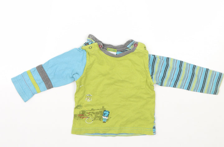 Petit Lem Boys Green Striped  Basic T-Shirt Size 18-24 Months