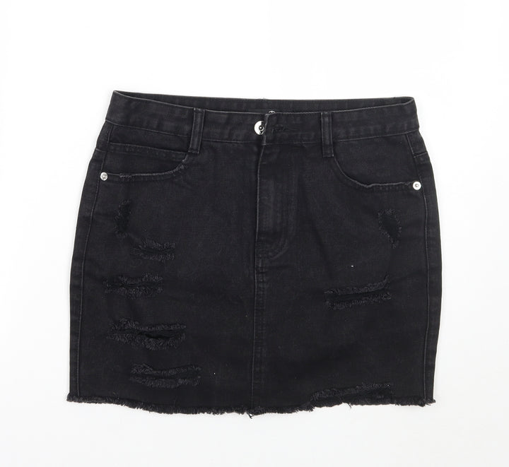 Missguided Womens Black  Rayon A-Line Skirt Size 10