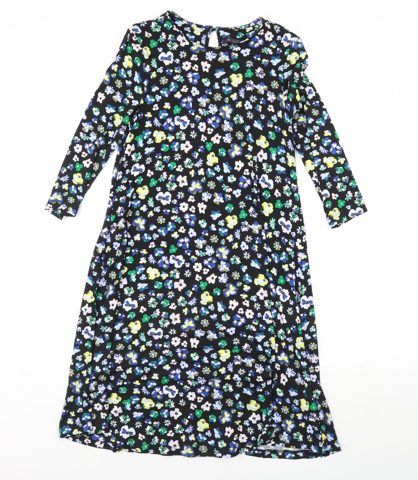 M&S Womens Black Floral Rayon Fit & Flare  Size 8