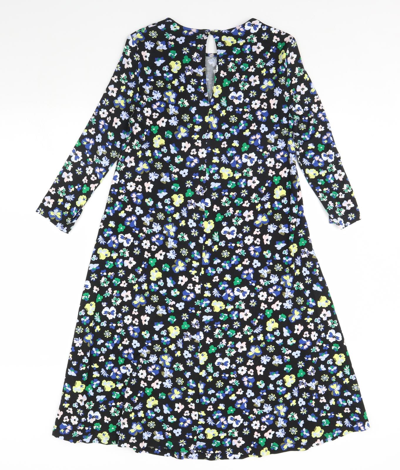 M&S Womens Black Floral Rayon Fit & Flare  Size 8