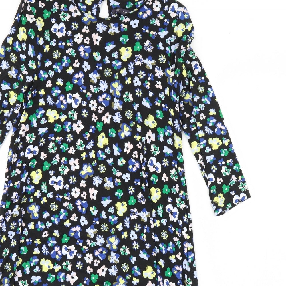 M&S Womens Black Floral Rayon Fit & Flare  Size 8