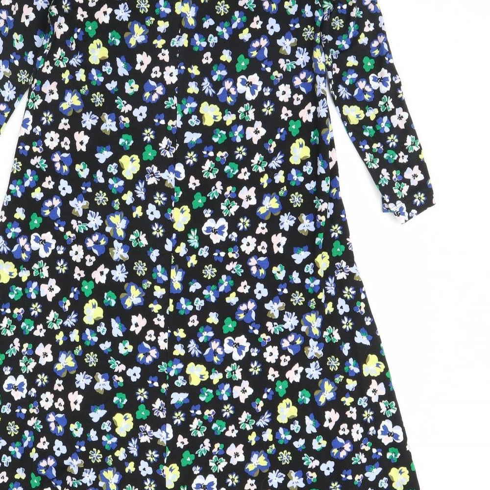 M&S Womens Black Floral Rayon Fit & Flare  Size 8