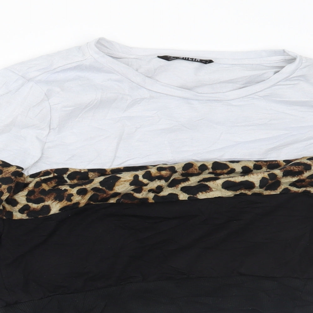 SheIn Womens Grey Animal Print  Basic T-Shirt Size XS