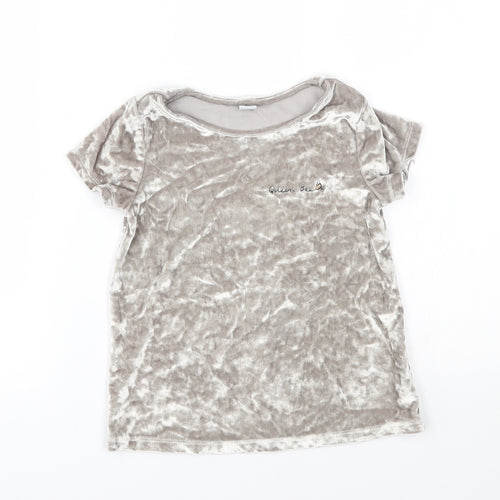 TU Girls Silver   Basic T-Shirt Size 6 Years  - velvet look