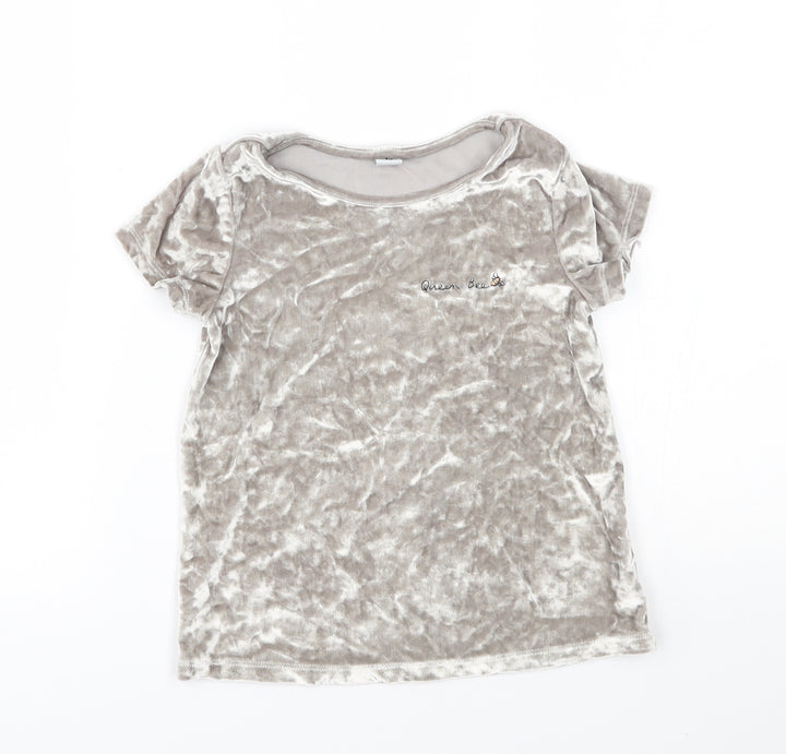 TU Girls Silver   Basic T-Shirt Size 6 Years  - velvet look