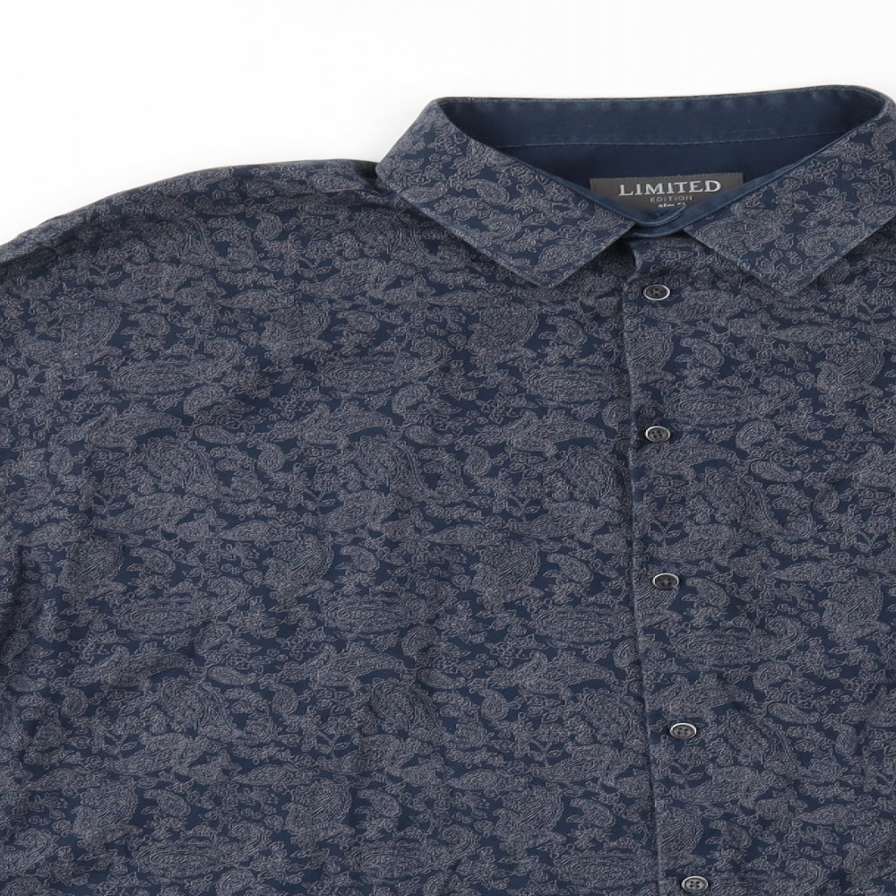 M&S Mens Blue Floral   Dress Shirt Size 2XL