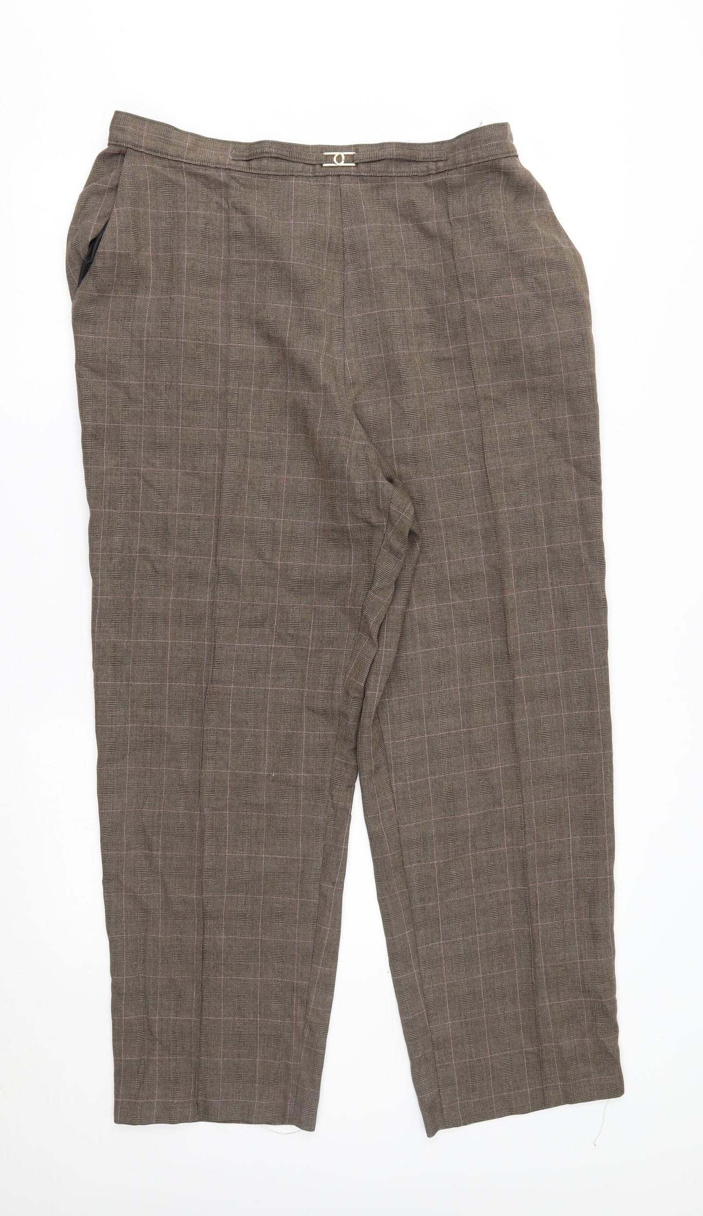 M&S Womens Brown Plaid  Trousers  Size 20 L28 in