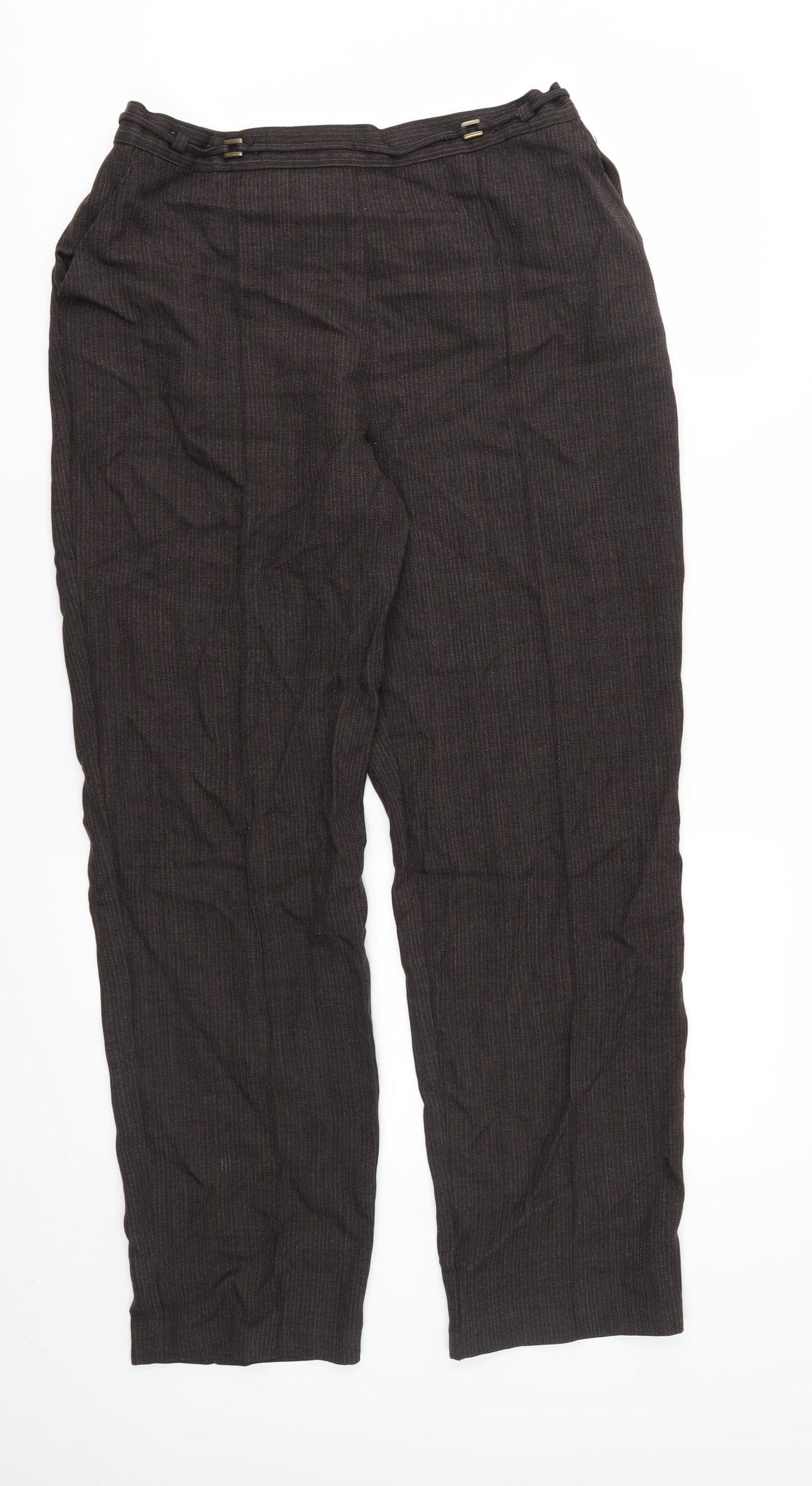 M&S Womens Brown Striped  Trousers  Size 12 L28 in