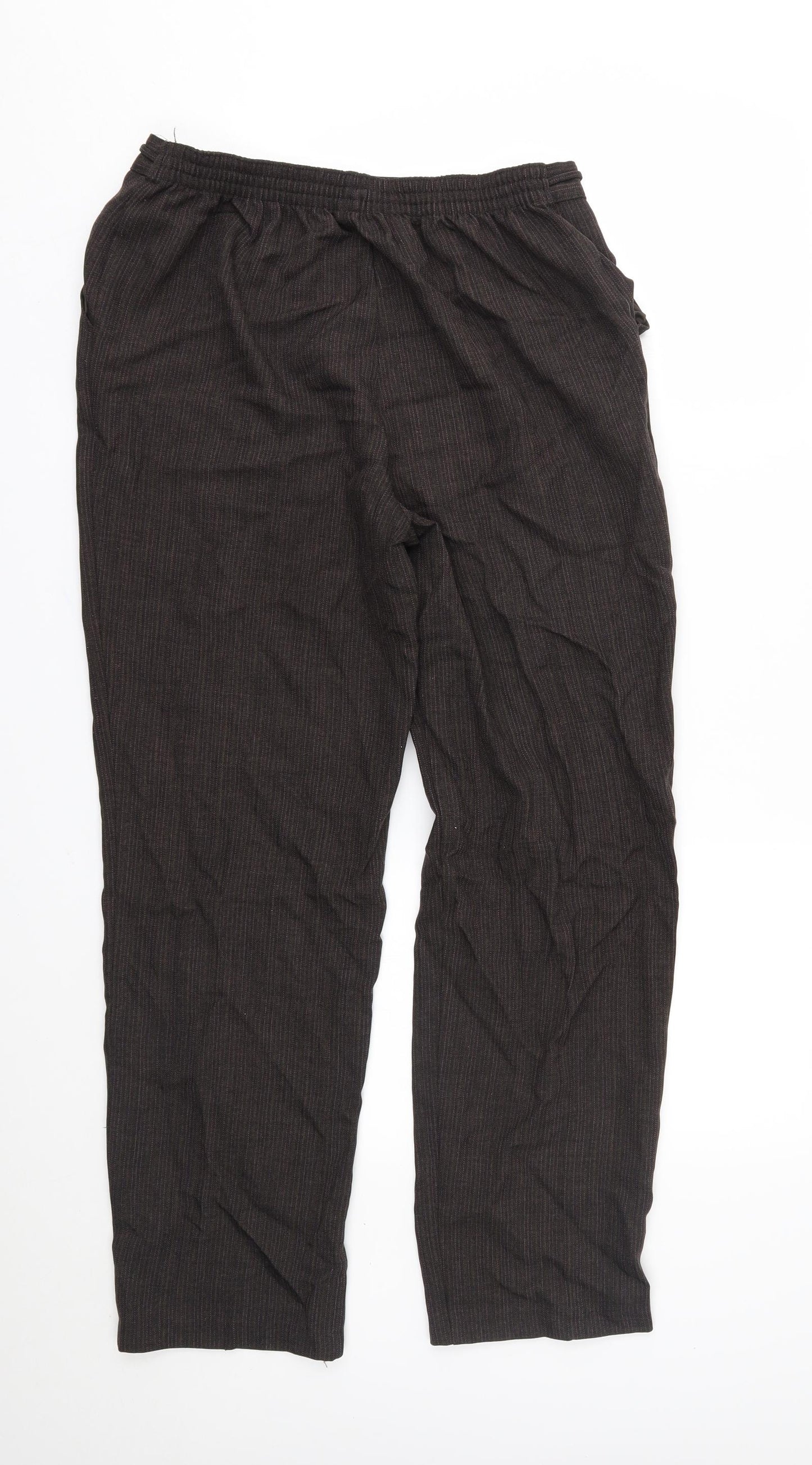 M&S Womens Brown Striped  Trousers  Size 12 L28 in