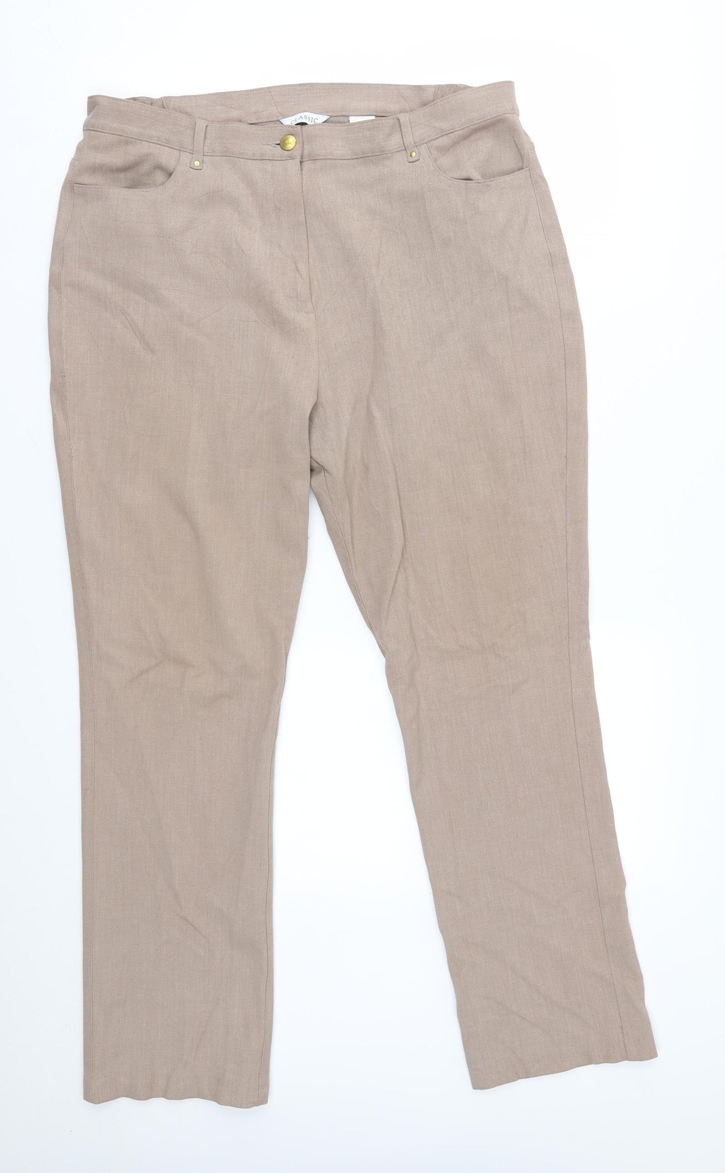 M&S Womens Beige   Chino Trousers Size 16 L28 in