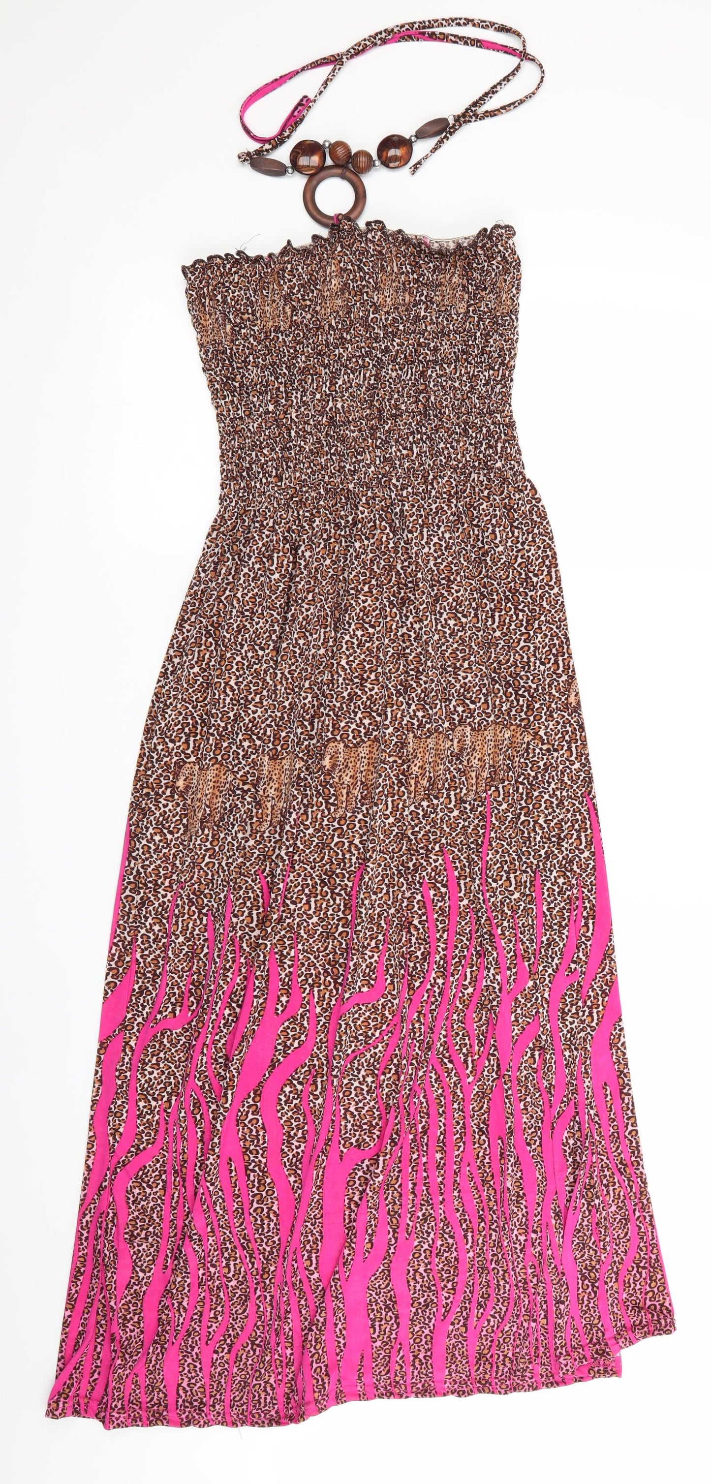 Tia London Girls Pink Animal Print  Fit & Flare  Size 9-10 Years  - Elasticated Bodice, Halter Tie