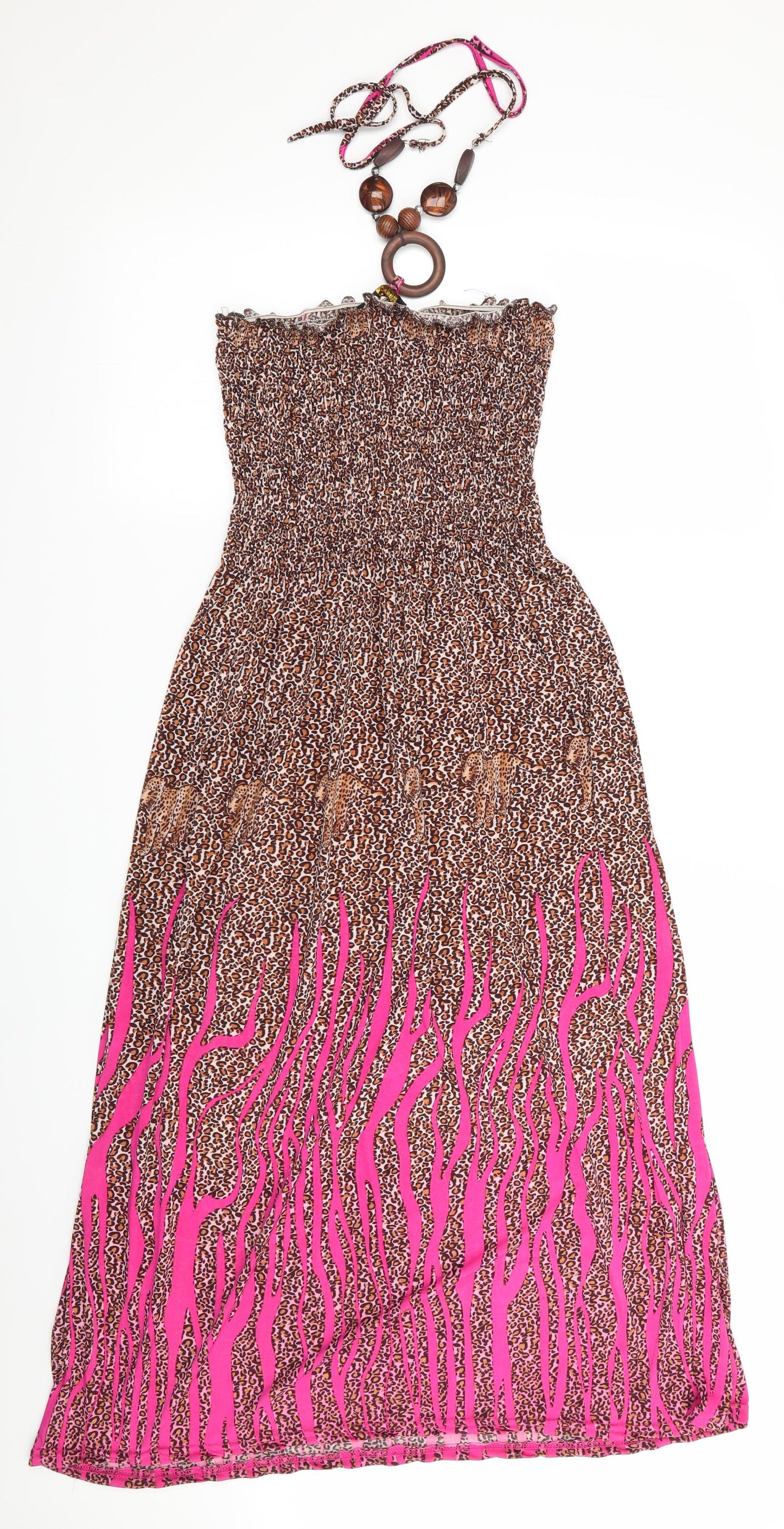 Tia London Girls Pink Animal Print  Fit & Flare  Size 9-10 Years  - Elasticated Bodice, Halter Tie