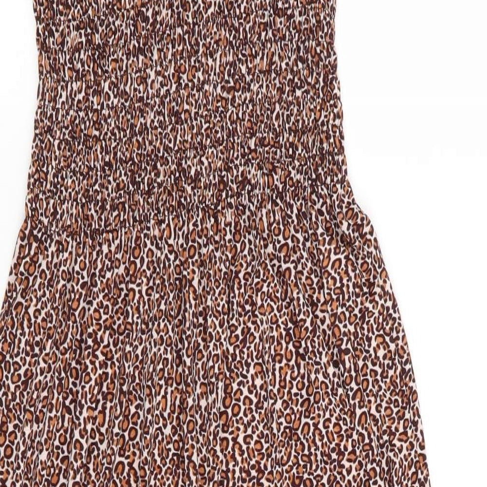 Tia London Girls Pink Animal Print  Fit & Flare  Size 9-10 Years  - Elasticated Bodice, Halter Tie
