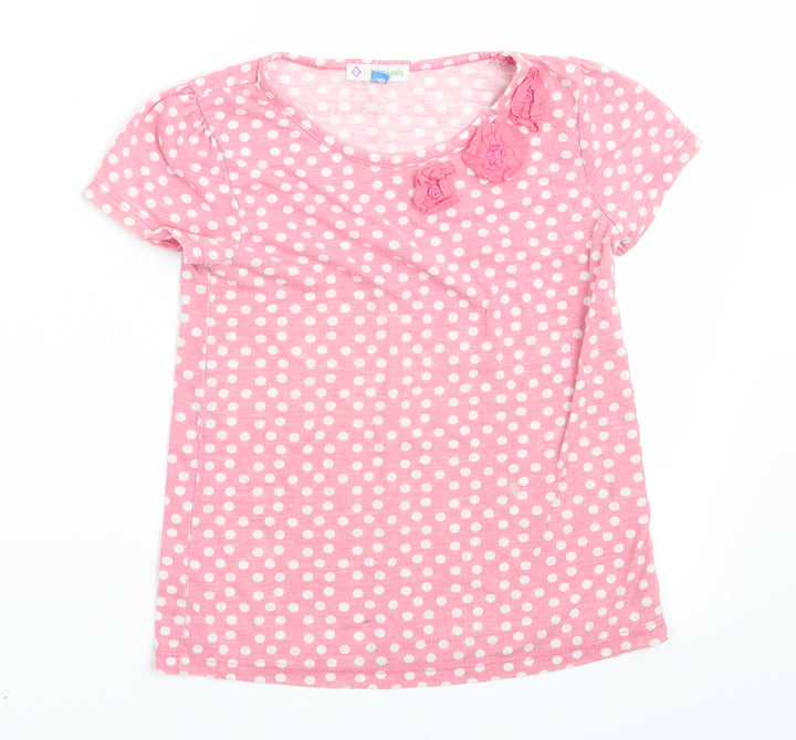 John Lewis Girls Pink Polka Dot Basic T-Shirt Size 6 Years