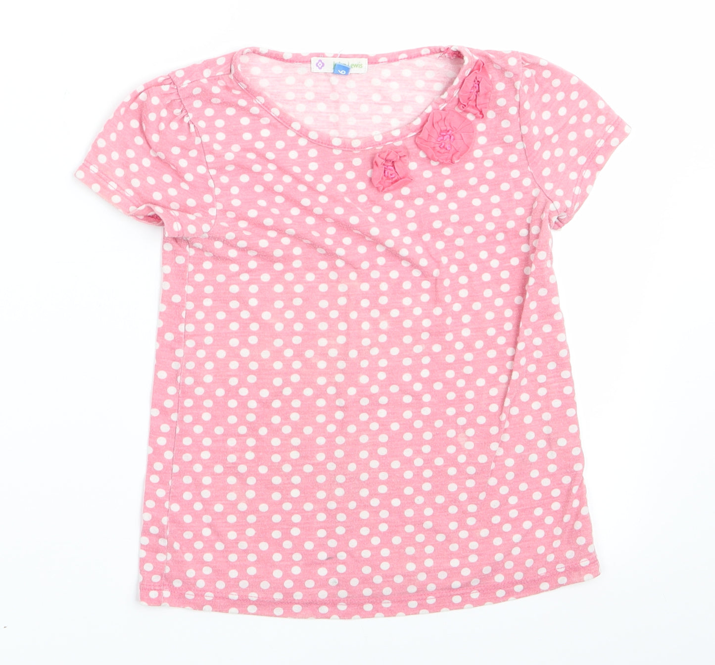 John Lewis Girls Pink Polka Dot  Basic T-Shirt Size 6 Years