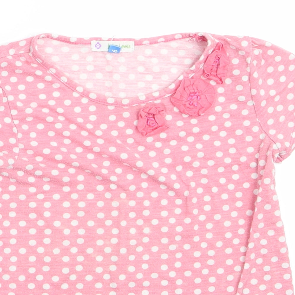 John Lewis Girls Pink Polka Dot  Basic T-Shirt Size 6 Years